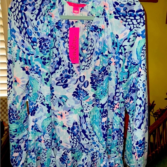 Lilly Pulitzer NWT Savanna Top Turquoise Wave After Wave $138 Size XXS - Picture 3 of 8
